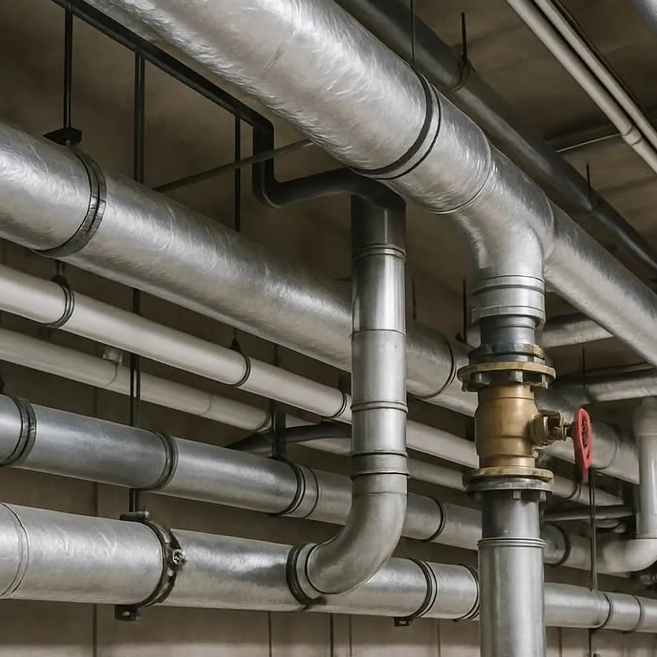 close-up of plumbing pipes installation
