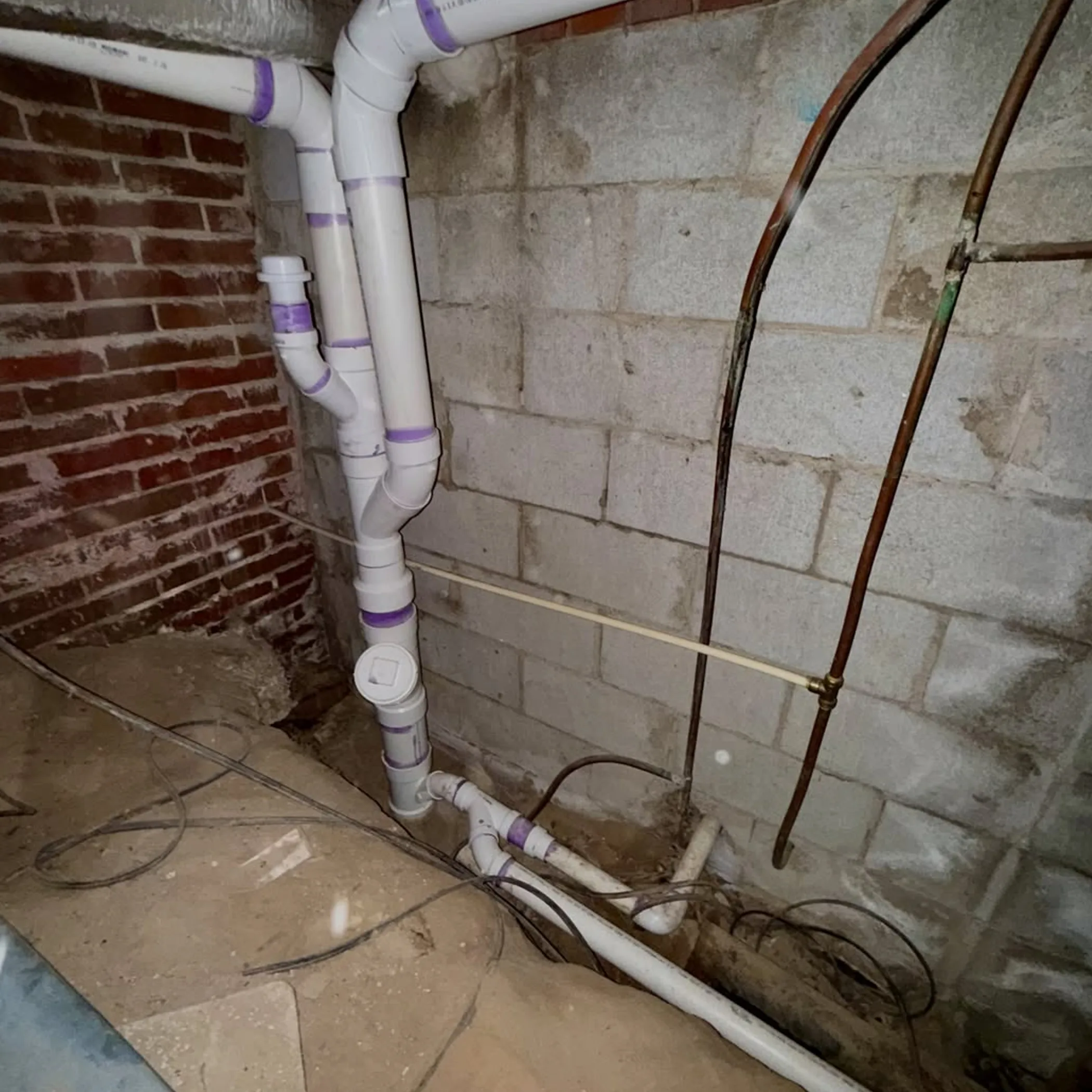 close-up of plumbing pipes and fittings