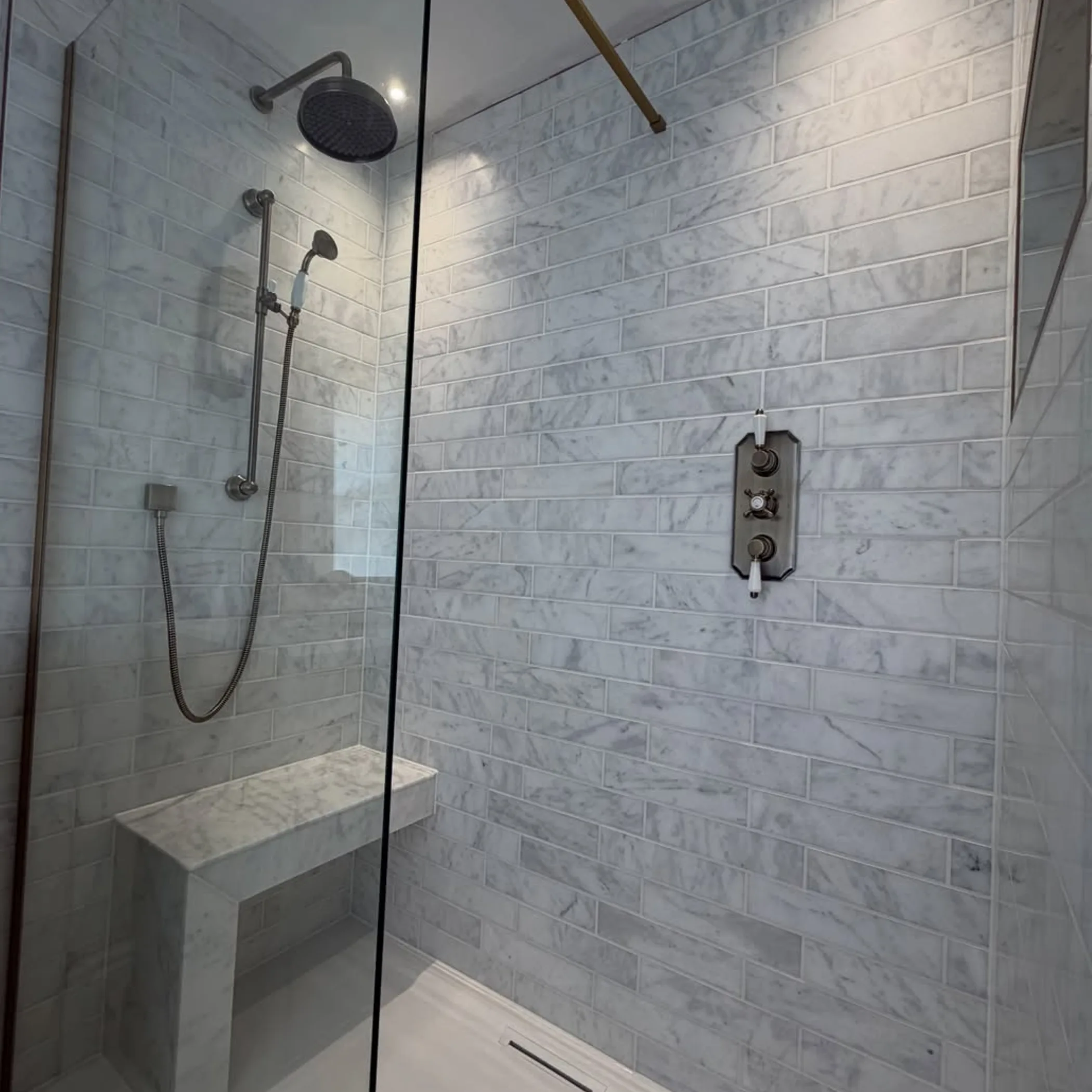 modern bathroom shower with glass door