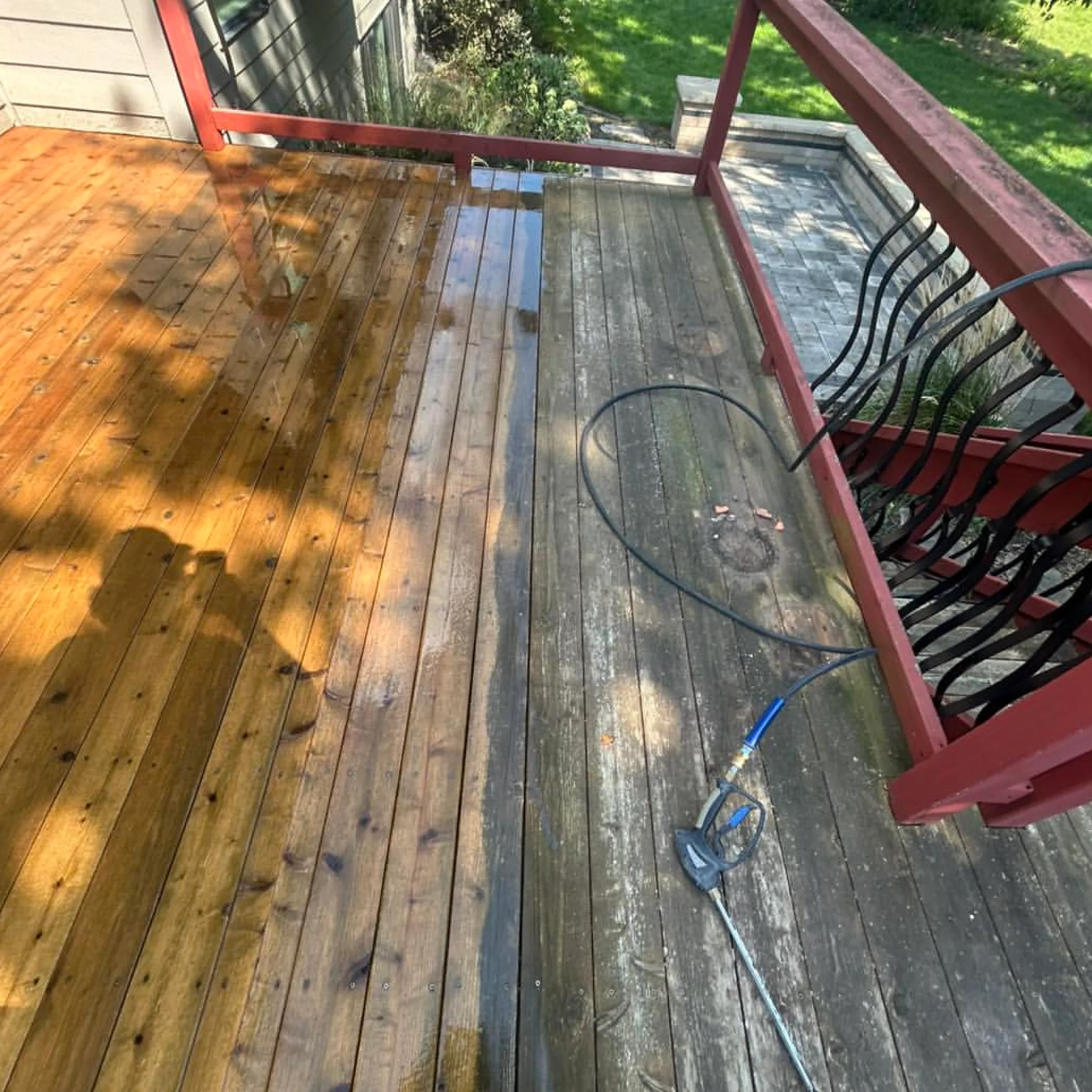 deck cleaning in progress